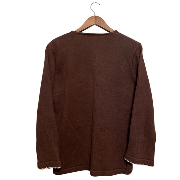 Brown Cardigan Lace Front Panels Rhinestone Zipper Pull Grannycore - Picture 6 of 10